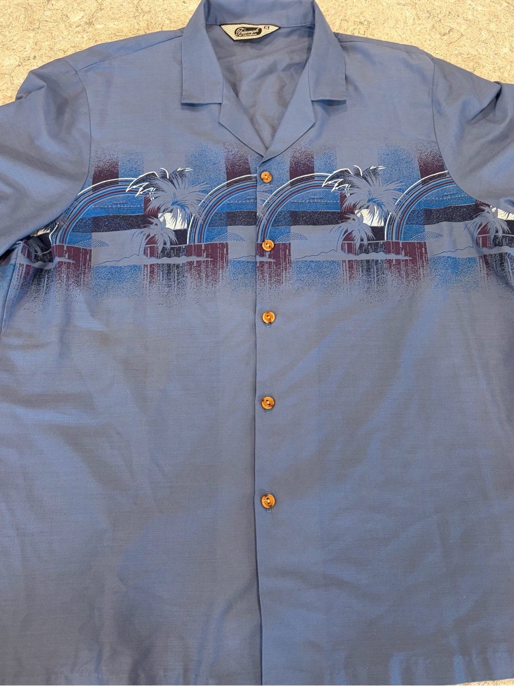 Triumph Light Blue Tropical Palm Print Button-Down Camp Shirt
